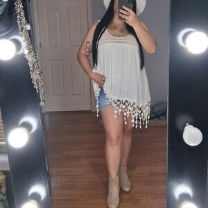 VENUS Ivory Crochet Accent Tank Top